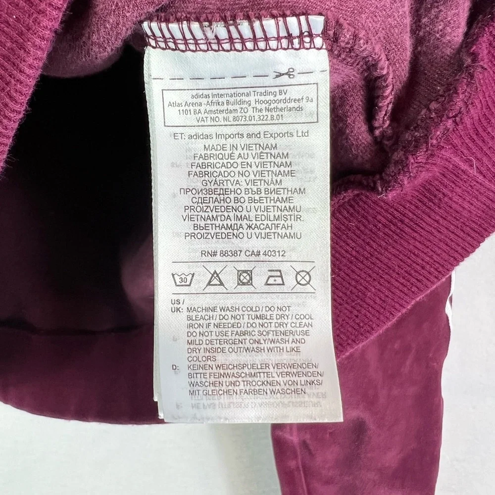 adidas Originals Cropped Velour Hoodie in Maroon/Burgundy Sz S - Picture 10 of 12